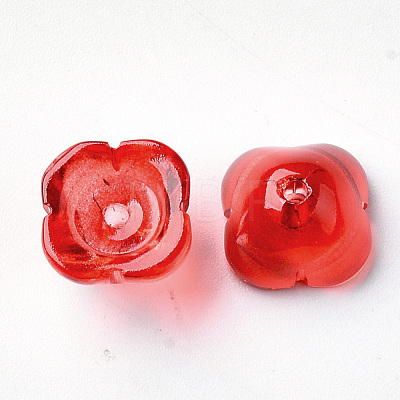 4-Petal Transparent Spray Painted Glass Bead Caps GGLA-S054-009A-03-1