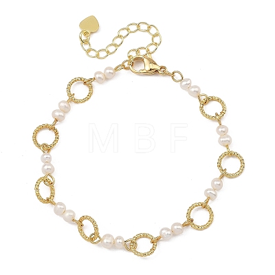 Brass Open Jump Rings & Potato Natural Cultured Freshwater Pearl Link Bracelets for Women BJEW-JB14114-1