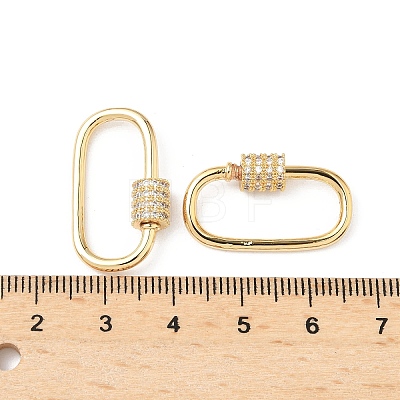 Brass Micro Pave Clear Cubic Zirconia Screw Carabiner Lock Charms KK-Z118-06G-05-1