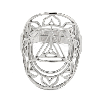 Ring with Lotus 304 Stainless Steel Adjustable Rings RJEW-G306-04P-1