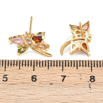 Brass Micro Pave Cubic Zirconia Stud Earrings EJEW-F400-02F-G-1