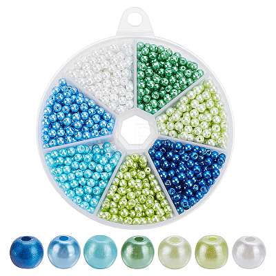 910Pcs 7 Colors Baking Paint Pearlized Glass Pearl Round Bead HY-WR0001-01-1