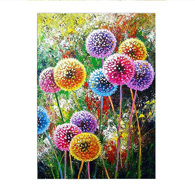 DIY 5D Colorful Dandelion Pattern Canvas Diamond Painting Kits DIY-C021-18-1