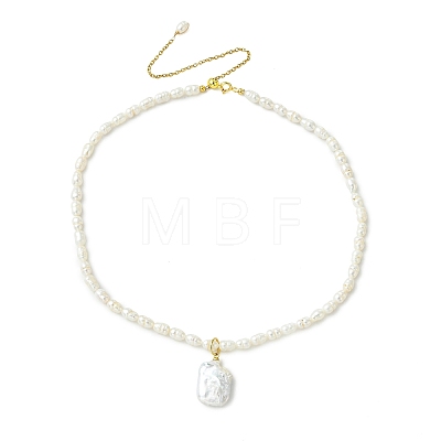 Adjustable Baroque Natural Keshi Pearl Pendant Natural Pearl Rice Beaded Lariat Necklaces for Women NJEW-JN06343-02-1
