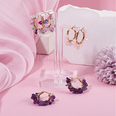 3 Pairs 3 Styles Natural Gemstone Chips Braided Hoop Earrings EJEW-TADJ00003-1