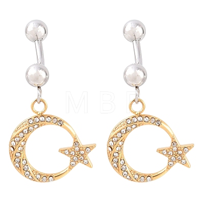 316 Stainless Steel Crystal Rhinestone Curved Barbell Dangle Belly Rings AJEW-C044-04-1