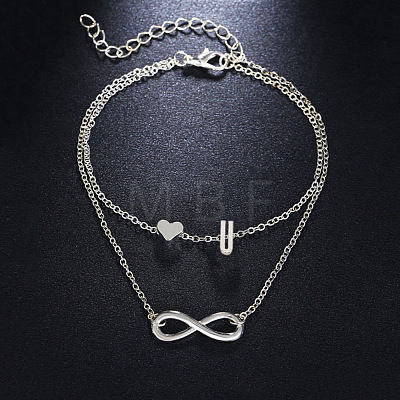 Alloy Infinity Heart Initial Charm Double Layer Anklets for Women FS-WG74AE6-21-1