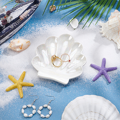 Shell Shape Ceramics Jewelry Plate AJEW-WH0606-41A-1
