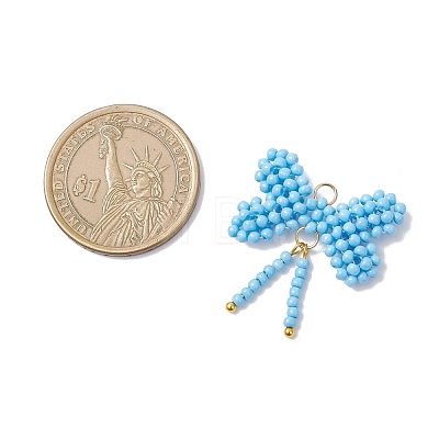 Glass Seed Beaded Bowknot Pendants PALLOY-MZ01055-03-1