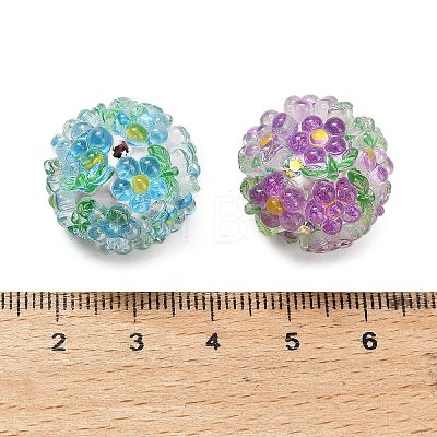 Flower with Round Polymer Clay Rhinestone Beads RESI-Z045-08-1