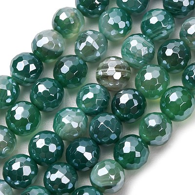 Electroplated Natural Agate Beads Strands G-B191-A07-8mm-09-1