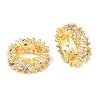 Brass Micro Pave Clear Cubic Zirconia European Beads KK-C142-03G-1