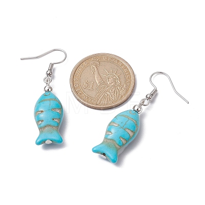 Fish Synthetic Turquoise Dangle Earrings EJEW-JE05532-1