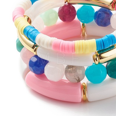 Handmade Polymer Clay Heishi Beads Stretch Bracelets Set BJEW-JB07445-1