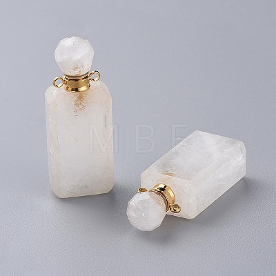 Faceted Natural Quartz Crystal Openable Perfume Bottle Pendants G-P435-C-01G-1