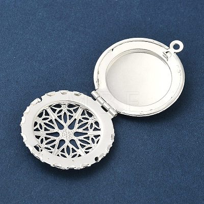 Flat Round Brass Hollow Locket Pendants KK-K414-11A-S-1