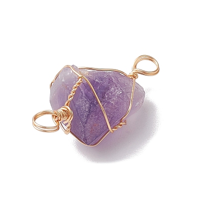 Raw Rough Natural Amethyst Copper Wire Wrapped Nuggets Connector Charms PALLOY-JF02789-1