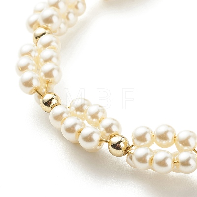 Glass Pearl Braided Beaded Bracelet BJEW-JB08593-1