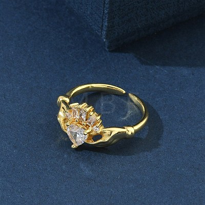 Brass Pave Cubic Zirconia Cuff Open Rings RJEW-H268-02G-1