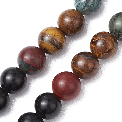 Natural Tiger Eye & Obsidian & Bloodstone Rosary Bead Necklaces NJEW-JN05114-02-1