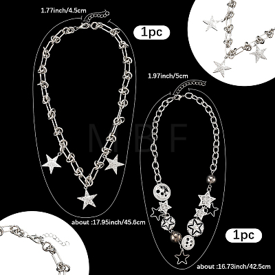 2Pcs 2 Styles Alloy Star Necklace Sets for Women NJEW-SC0001-51-1