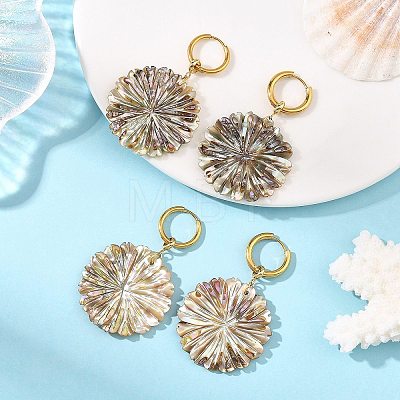 Natural Paua Shell 202 Stainless Steel Dangle Huggie Hoop Earrings for Women EJEW-JE07439-02-1