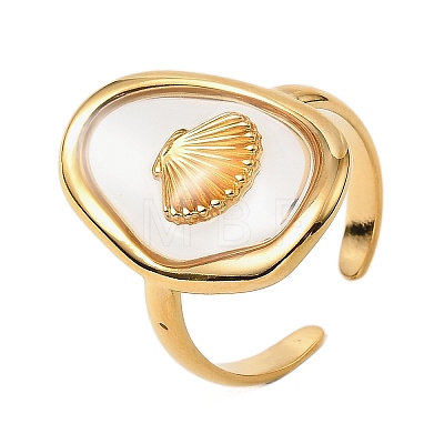 Oval with Shell Shape Resin Finger Rings STAS-Z101-07G-01-1