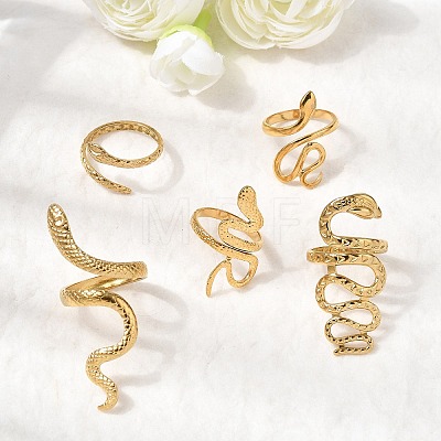 5Pcs 304 Stainless Steel Open Cuff Rings for Women RJEW-K313-05G-1