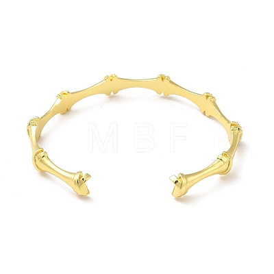 Clear Cubic Zirconia Bamboo Shape Open Cuff Bangle BJEW-M231-11G-1