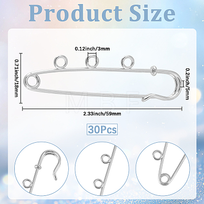 30Pcs Iron Brooch Findings IFIN-SC0002-09-1