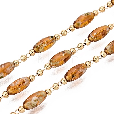 Handmade Brass & Glass Beaded Link Chains CHC-Q021-04C-G-1