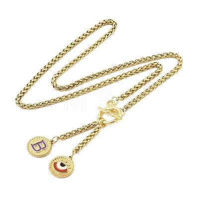 Ion Plating(IP) 304 Stainless Steel Purple Enamel Letter & Eye Pendant Wheat Chain Necklaces STAS-Z102-01G-B-1