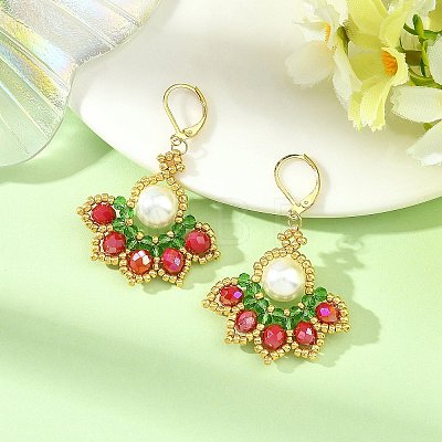 Christmas 304 Stainless Steel with Glass Seed Beads Levreback Earrings EJEW-MZ00822-1