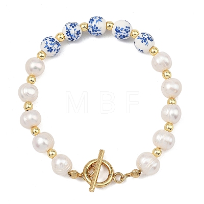 Natural Cultured Freshwater Pearl & Handmade Porcelain & Non-magnetic Synthetic Hematite Beaded Bracelets for Women BJEW-JB13964-1