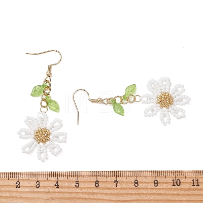 304 Stainless Steel Glass Seed Beads Flower Dangle Earrings EJEW-MZ00739-01-1