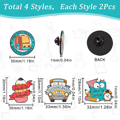 SUNNYCLUE 8Pcs 4 Styles Backpack/Pencil/Book Back to School Theme Enamel Pins JEWB-SC0001-45-1