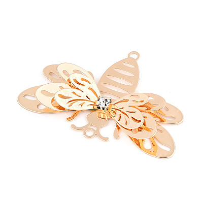 Brass Crystal Rhinestone 3D Bee Connector Charms KKC-T003-03KCG-1
