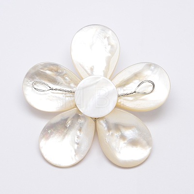 Natural White Shell Mother of Pearl Shell Flower Big Pendants X-SSHEL-J032MS-08-1