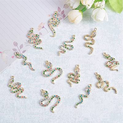 16 Pieces Alloy Snake Charms Pendant Cubic Zirconia Snake Charm Animal Pendant Mixed Color for Jewelry Necklace Earring Making Crafts JX732A-1