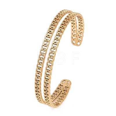 Hollow 304 Stainless Steel Open Cuff Bangles for Women BJEW-F547-02G-1