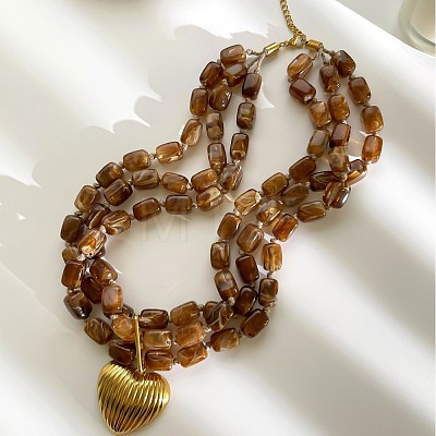 316 Surgical Stainless Steel Heart Resin Beaded 3 Layer Necklaces for Women WG11269-01-1