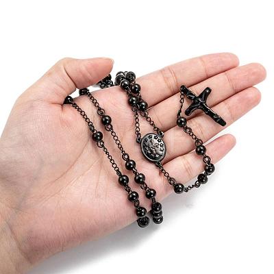 Men's Rosary Bead Necklace with Crucifix Cross NJEW-I011-6mm-04-1