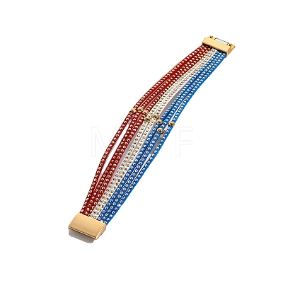 American Flag Style Red Blue White Imitation Leather Cord Bracelet PW-WG35B3F-01-1