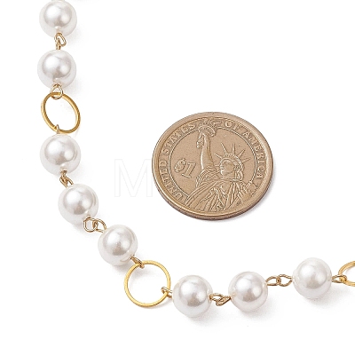 Round Shell Pearl with Brass Link Chain Necklaces for Women NJEW-JN05631-1