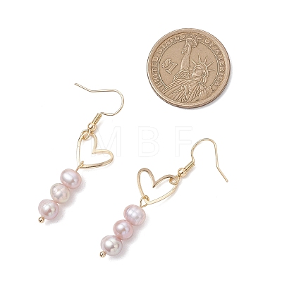 Brass Heart with Pearl Beads Pendants Dangle Earrings EJEW-JE06901-1