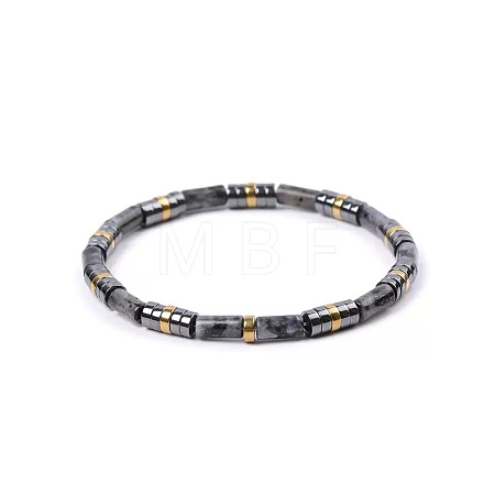 Bohemian Natural Labradorite & Golden Synthetic Non-magnetic Hematite Beaded Stretch Bracelets for Women Men NY1304-4-1