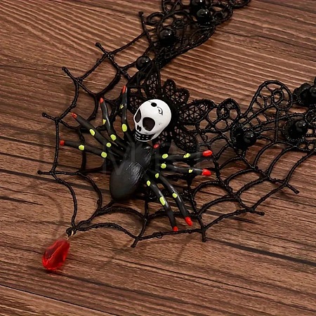 Halloween Alloy with Acrylic Skull Spider and Lace Web Bib Necklaces for Women FS-WGF8B70-01-1