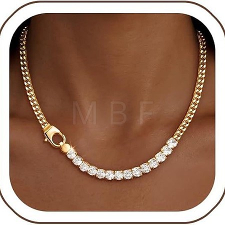 Brass Pave Clear Cubic Zirconia Tennis Necklaces WGA050F-01-1
