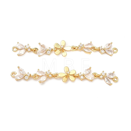 Brass Pave Clear Cubic Zirconia Connector Charms X-KK-Z139-12G-03-1