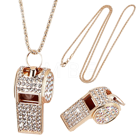 1Pc Iron Rhinestone Whistle Pendant Popcorn Chain Necklaces for Women NJEW-DR0001-03C-1